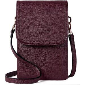 Vegan Leather Small Crossbody Bags for Women Burgundy Red